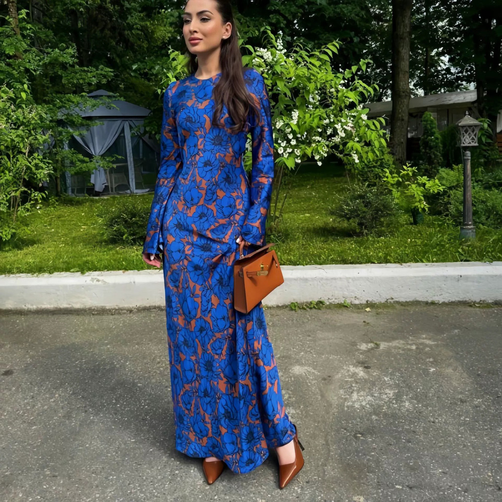 Forever 21 Women's Multicolor Print Long-Sleeve Tie Waist Maxi Dress